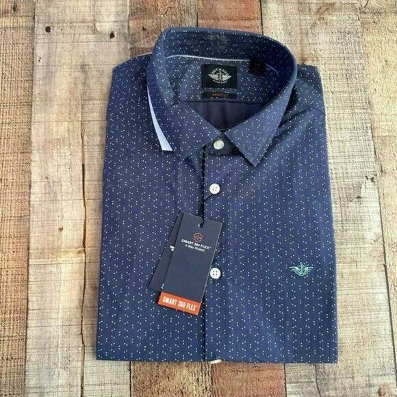 Dockers Navy blue with white long sleeve button down dress shirt men's Large - Picture 1 of 5